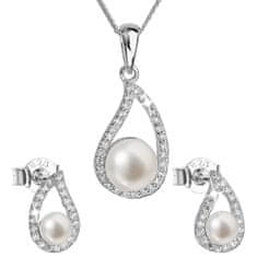 Evolution Group Luxus ezüst ékszerkészlet valódi gyöngyökkel Pavona 29027.1 (fülbevaló, lánc, medál)