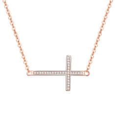 Beneto Rózsaszín aranyozott ezüst kereszt nyaklánc AGS196/47-ROSE
