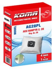 KOMA AG28PL - 20 darabos porzsákkészlet AEG Vampyr Nr. 28 porszívókhoz, műanyag előlappal, szintetikus