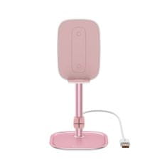 BASEUS Telescopic mobil/tablet állvány Qi vezetéknélküli töltéssel, rózsaszín