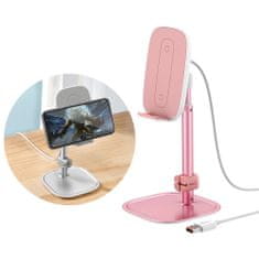 BASEUS Telescopic mobil/tablet állvány Qi vezetéknélküli töltéssel, rózsaszín