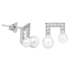 JwL Luxury Pearls Ezüst fülbevaló Hangjegy igazgyönggyel és cirkónium kövekkel JL0414