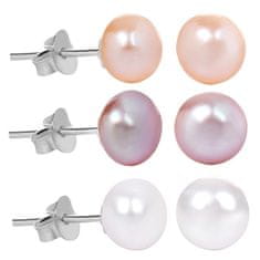 JwL Luxury Pearls Kedvezményes 3 pár gyöngy fülbevaló készlet - fehér, lazac, lila JL0426