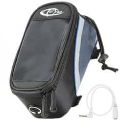 tectake Biciklis táska telefontartóval - 20 x 9,5 x 10 cm, fekete/szürke/kék