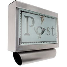 tectake Rozsdamentes acélból készült postaláda üveg előlappal és újságtartóval - ezüst