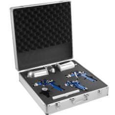 tectake 3 db 0,8 mm/1,3 mm/1,7-es HVLP festékszóró lakkozó pisztoly készlet kofferben - kék
