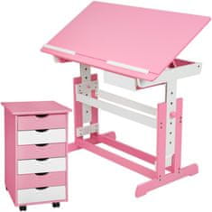 tectake Állítható magasságú gyerek íróasztal, iratszekrénnyel - rózsaszín