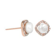 JwL Luxury Pearls Ezüst rosegold arany fülbevaló fehér igazgyönggyel és kristályokkal JL0252