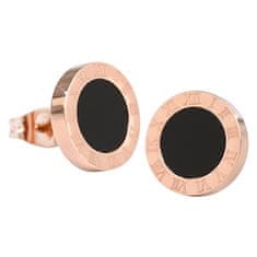Troli Rózsaszín aranyozott acél fülbevaló fekete dísszel KE-015