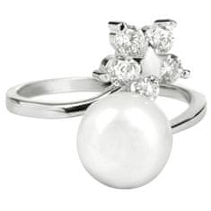 JwL Luxury Pearls Ezüst gyűrű igazgyöngyökkel és színtiszta kristályokkal JL0322
