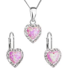 Evolution Group Szív alakú ékszerszett Preciosa kristályokkal 39161.1 & light rose s.opal (fülbevaló, nyaklánc, medá