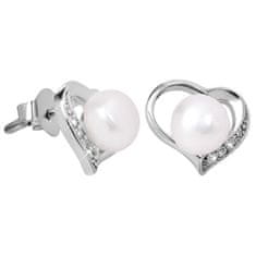 JwL Luxury Pearls Szív fülbevaló igazgyönggyel és cirkónium kövekkel JL0407