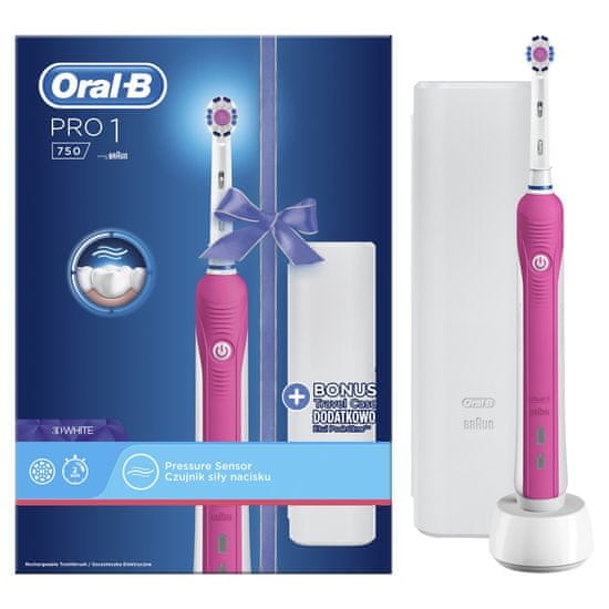 Oral-B Pro 750 3DWhite Pink + Travel Case