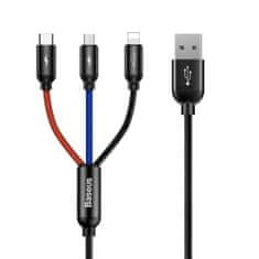BASEUS Three Primary kábel USB - Micro USB / Lightning / USB-C 3.5A 1.2m, fekete