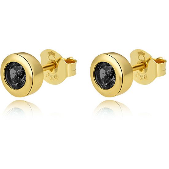 Beneto Aranyozott ezüst fülbevaló fekete cirkónium kövekkel AGUP2259-GOLD