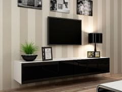 Cama meble TV asztal a falon Vigo 180 - fehér fekete fényes