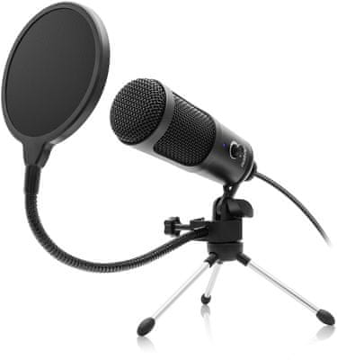 modern asztali mikrofon niceboy voice irányított kardioid karakterisztika hangerőszabályzó egyszerű usb csatlakozás stabilizáló tripod kondenzátor mikrofon podcastekhez telefonbeszélgetésekhez alkalmas youtuberek streaming 