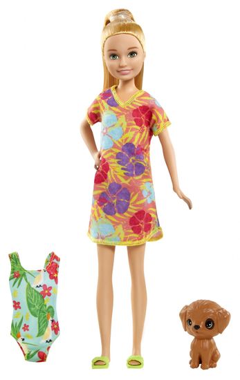 Mattel Barbie Nővér fürdőruhával, zöld bőröndben