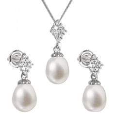 Evolution Group Luxus ezüst ékszerkészlet valódi gyöngyökkel Pavona 29018.1 (fülbevaló, lánc, medál)