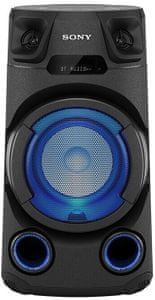 Bluetooth party hangszóró sony mhc-v13 hangszóró aux USB felvétel és lejátszás fm tuner rádió hallgatásához cd meghajtó párosítási lehetőség több hangszóróval mobil alkalmazások vezérlése karaoke szórakozási lehetőség a gitár hangjának összekapcsolására a teremben két erős magassugárzó jet bass booster