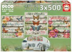 EDUCA Négyzet alakú puzzle Country garden 3x500 darab