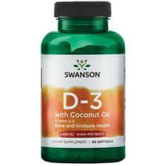 Swanson D3-vitamin kókuszolajjal, 2000 NE, 60 db lágyzselé kapszula