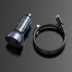 BASEUS autós töltő USB / USB-C + USB-C / USB-C kábel 65W 5A QC4.0 PD3.0, szürke