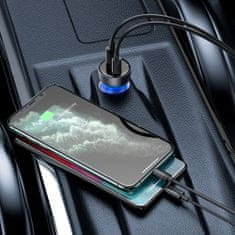 BASEUS autós töltő USB / USB-C + USB-C / USB-C kábel 65W 5A QC4.0 PD3.0, szürke