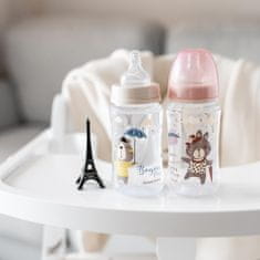 Canpol babies Széles szájú cumisüveg BONJOUR PARIS, 240ml, rózsaszín