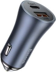 BASEUS Golden Contactor dupla autós adapter USB-A QC + USB-C 40 W CCJD-0G, szürke