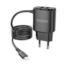 DUDAO A2ProL 2x USB hálózati töltő adapter + Lightning kábel 12W, fekete