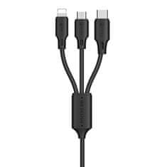 WK Design 3in1 kábel USB - Micro USB / Lightning / USB-C 2A 1.15m, fekete
