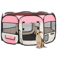 Vidaxl rózsaszínű összecsukható kutyakennel hordtáskával 125x125x61 cm 171011