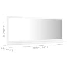 shumee magasfényű fehér forgácslap fürdőszobai tükör 90x10,5x37 cm
