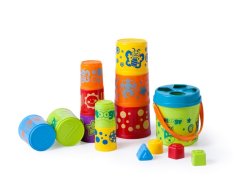 Miniland Baby Kockák, csészék és vödrök - különböző formájú, 12m-2r