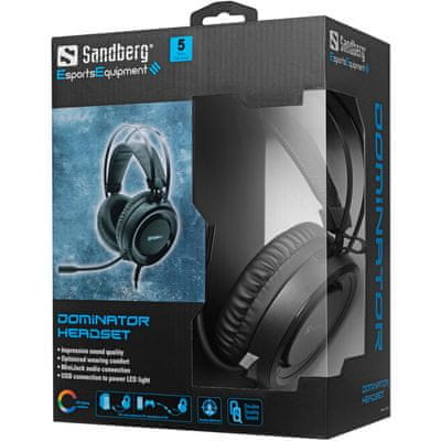 Sandberg Dominator Headset mikrofonnal professzionális vezetékes gamer fejhallgató mikrofonnal PC-játék