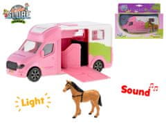 Kids Globe Fém lendkerekes autó 20 cm rózsaszín, elemes, fény- és hangjelzéssel, lóval