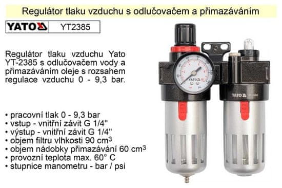 YATO Légnyomás-szabályozó leválasztóval és kenéssel YT-2385