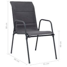 Greatstore 2 db antracitszürke rakásolható acél és textilén kerti szék