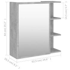 Greatstore betonszürke forgácslap tükrös fürdőszobaszekrény 62,5x20,5x64cm