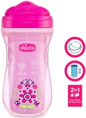 Chicco Active termo pohár kemény ivónyílással 200 ml, 14m +, rózsaszín, virágok