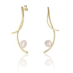 JwL Luxury Pearls Hosszú aranyozott fülbevalók valódi barokk gyöngyökkel JL0682