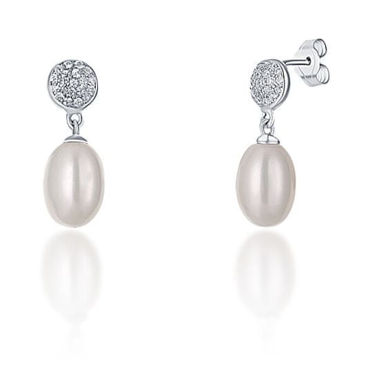 JwL Luxury Pearls Ezüst fülbevalók valódi gyönggyel és cirkónium kövekkel JL0684