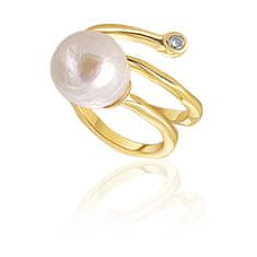 JwL Luxury Pearls Aranyozott gyűrű valódi gyönggyel és cirkónium kövekkel JL0692 (Kerület 54 mm)