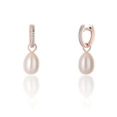 JwL Luxury Pearls Bronz karika fülbevalók a Kate hercegnő valódi gyöngy és cirkónium kövekkel 3 az 1- ben JL0687