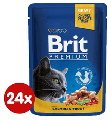 Brit Premium Cat Pouches Macskaeledel, lazac és pisztráng, 24x100g