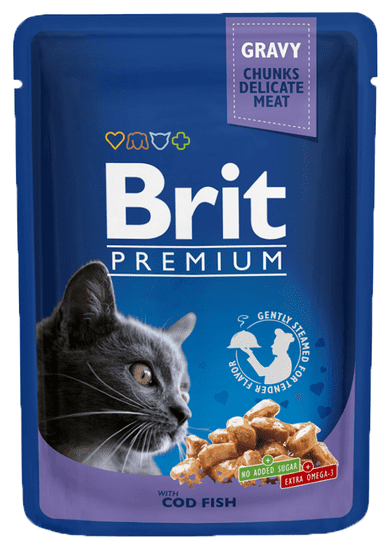 Brit Premium Cat Pouches Macskaeledel, tőkehal ízű, 24x100g