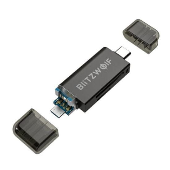 Blitzwolf BW-CR1 kártyaolvasó SD USB-C / USB-A, fekete