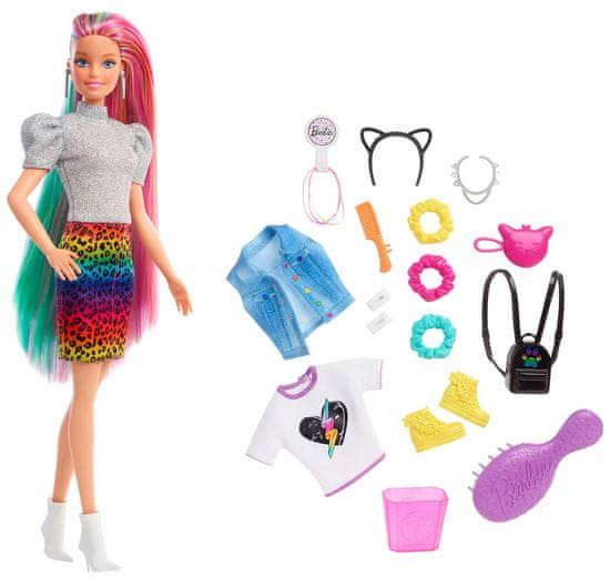 Mattel Barbie baba Leopárd mintás színes hajjal és kiegészítőkkel