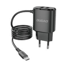 DUDAO A2Pro hálózati töltő adapter 2x USB + Micro USB kábel 12W, fekete